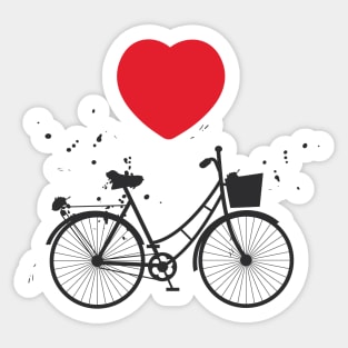 Bicycle silhouette and red heart Sticker